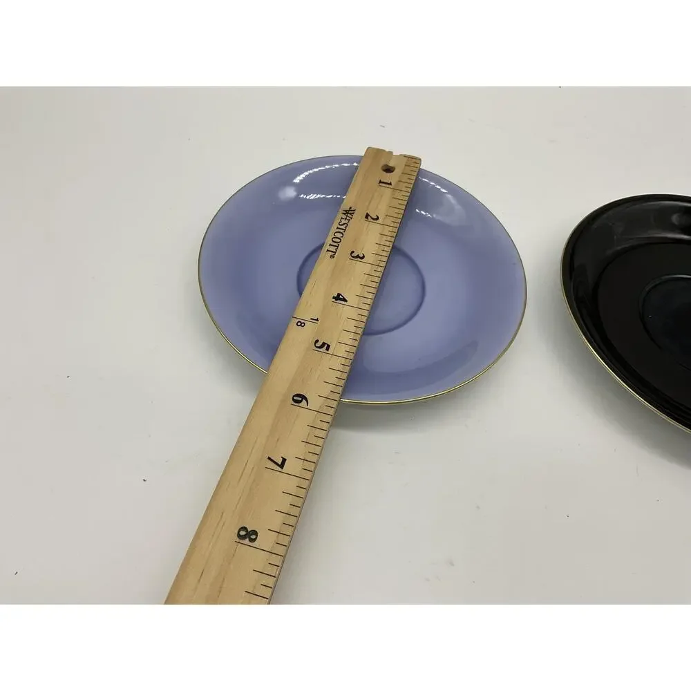 Noritake Saucers Set 2 Black Lavender Gold Trim‎ Japan Porcelain China Vintage